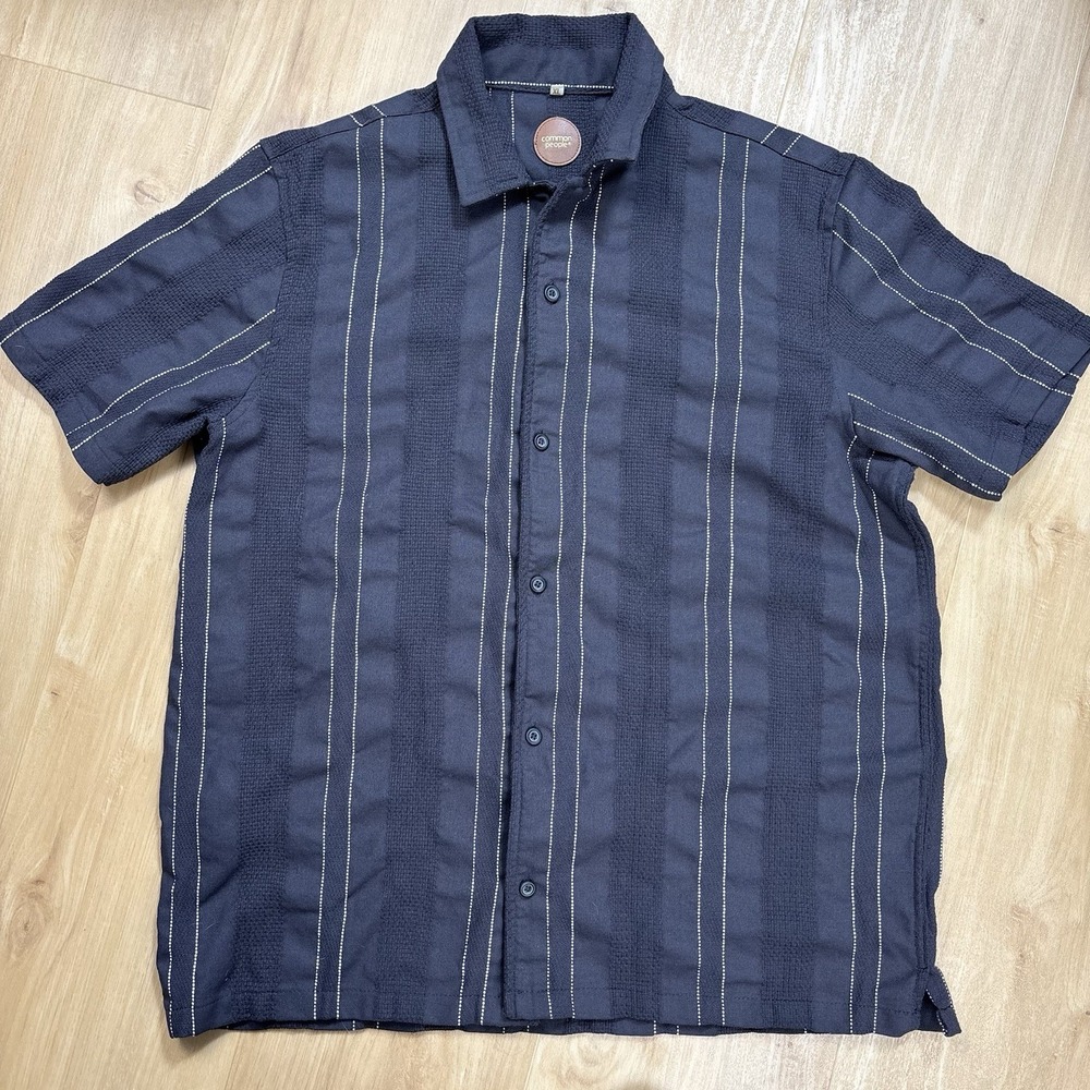 Common People XL Dark Grey Textured Cotton Short Sleeve Button Up Shirt